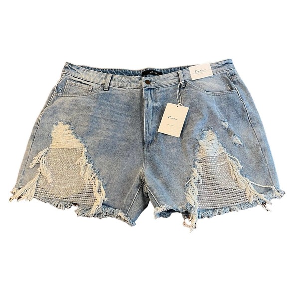 KanCan Pants - KanCan Denim Shorts Limelight Boyfriend Cut Off Jean Shorts Distressed 3XL NWT